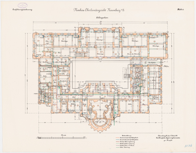 Schwarz-weißer Architekturentwurf eines Mehrraumgebäudes, beschriftet als Neuhaus Oberlandgereich in Hamburg, Deutschland, mit detaillierten Anmerkungen zu Zimmern, Fluren, Fenstern und Türen.