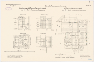 Schwarz-weißer Architekturentwurf des ehemaligen Bundeskanzleramts, zeigt detaillierte Planung und Text.
