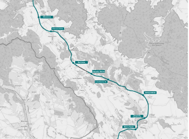 Karte einer Stadt mit einer blauen Linie, die eine Radfahrroute markiert, einschließlich Start- und Endpunkten.