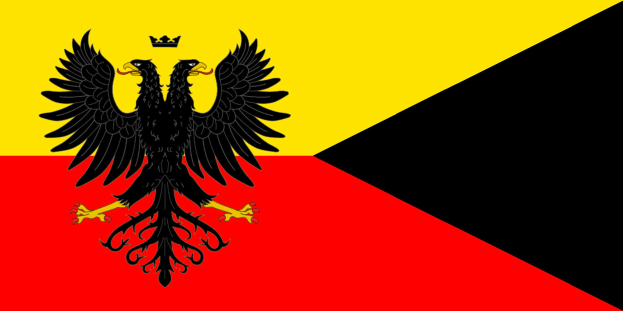 Die Flagge Deutschlands mit einem schwarzen Doppeladler in der Mitte.