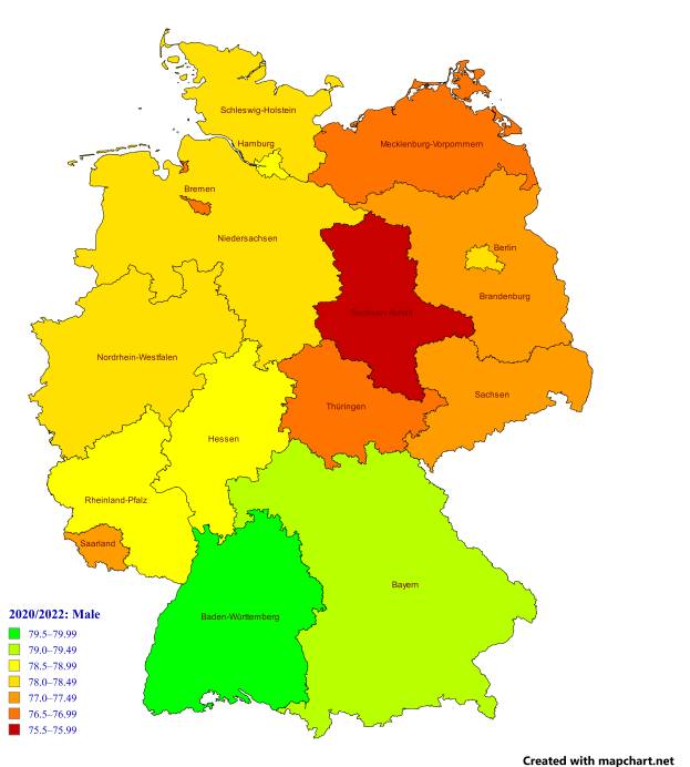 Eine Deutschlandkarte mit verschiedenen Farben, die den Prozentsatz der Bevölkerung in jedem Gebiet angeben, begleitet von erklärendem Text auf der linken Seite.