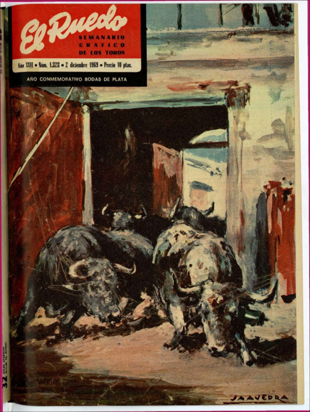 Buchumschlag mit einem Bild eines Bullen in einem Stall, mit einigen Tieren im Vordergrund, einer Wand und einer Tür im Hintergrund und Text oben.