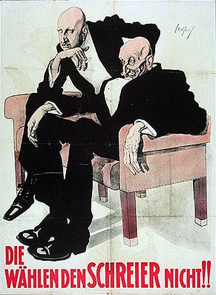 Deutsches Propagandaplakat für die Nationalsozialistische Deutsche Arbeiterpartei mit zwei Männern auf einem Sofa.