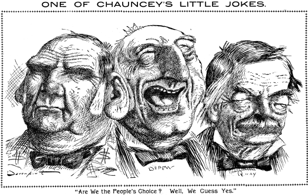 Ein Plakat mit der Aufschrift "Einer von Chaunceys kleinen Witzen" mit einer Zeichnung von drei lachenden Menschen.